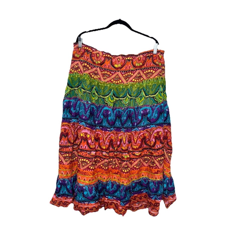 Great Northwest Indigo Skirt  Women Large Multicolor Maxi Peasant Boho Hippie
